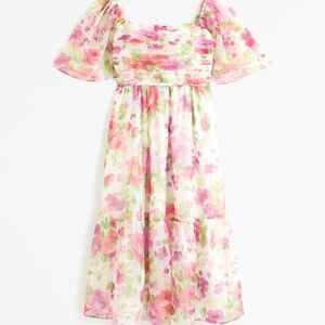 Floral Pink and Green Kids Dress